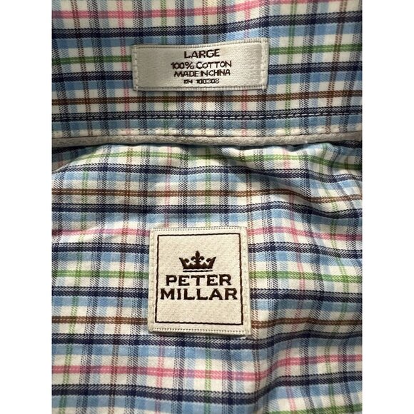 Peter Millar Shirt Men Size Large Blue/Green/Pink Cotton Button Down Preppy City - Picture 5 of 13